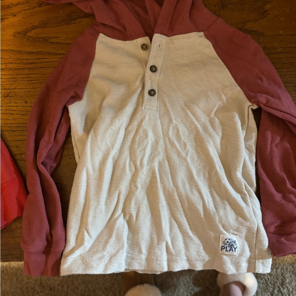 Kids' Red and White Henley Hoodie